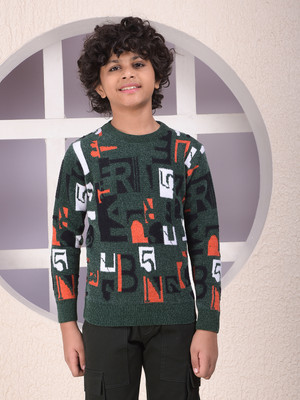 CRIMSOUNE CLUB Printed Round Neck Casual Boys Green Sweater