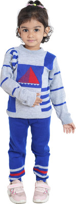 GTTWO Self Design Round Neck Casual Baby Boys & Baby Girls Blue Sweater