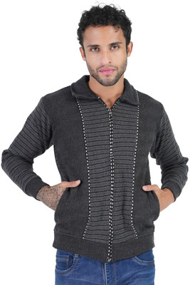 Life and style Striped Collared Neck Casual Men Grey Sweater