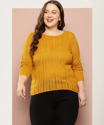 Sztori Self Design Round Neck Casual Women Yellow Sweater