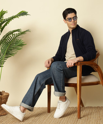 HEMLOCK Solid High Neck Casual Men Dark Blue Sweater