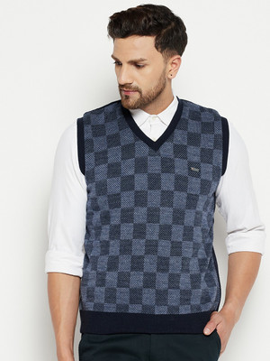 DUKE Self Design V Neck Casual Men Reversible Blue Sweater