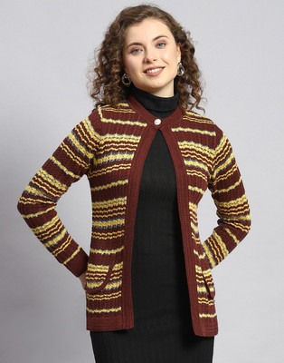 MONTE CARLO Striped Round Neck Casual Women Brown Sweater