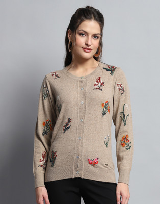 MONTE CARLO Self Design Round Neck Casual Women Beige Sweater