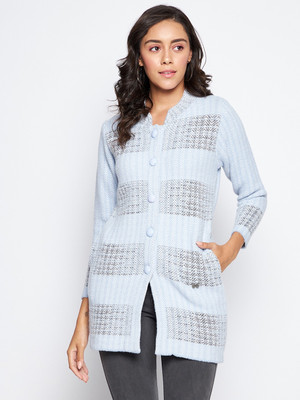 DUKE Self Design Collared Neck Casual Women Light Blue Sweater