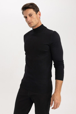 defacto Solid Turtle Neck Casual Men Black Sweater