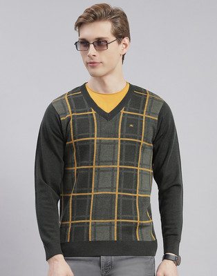 MONTE CARLO Self Design V Neck Casual Men Grey Sweater