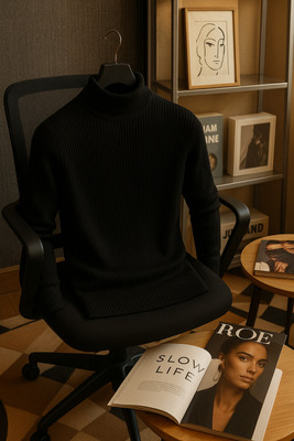 Madilyn Striped Turtle Neck Casual Men Black Sweater