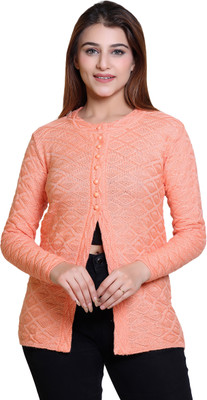 Winter knit Self Design Round Neck Casual Women Pink Sweater