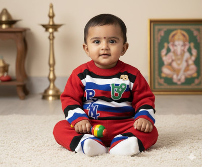 MS BROTHERS Solid Round Neck Casual Baby Boys & Baby Girls Multicolor Sweater