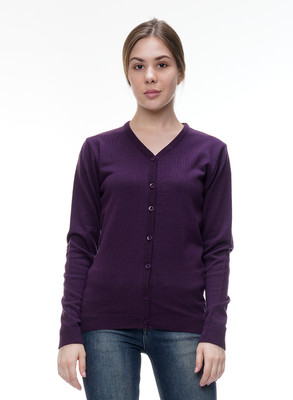 Coldplay Solid V Neck Casual Women Purple Sweater