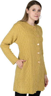 lady willington Self Design Round Neck Casual Women Yellow Sweater