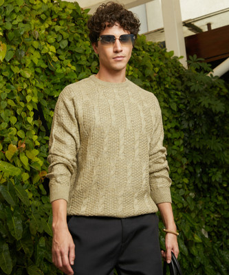 CAMPUS SUTRA Self Design Crew Neck Casual Men Beige Sweater