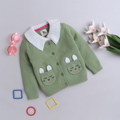 Yellow Apple Solid Peter Pan Collar Casual Girls Green Sweater