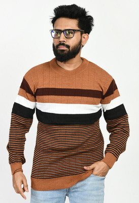 WoolCraft Striped Round Neck Casual Men Multicolor Sweater