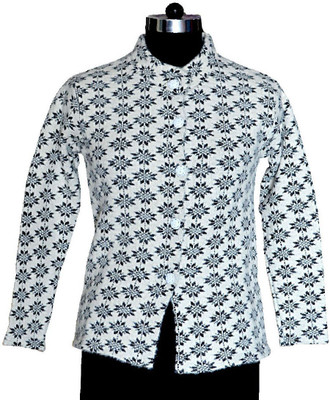 Shunit creation Self Design Round Neck Lounge Wear Women White Sweater