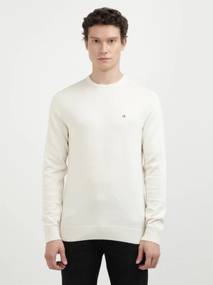 Calvin Klein Jeans Solid Crew Neck Casual Men White Sweater