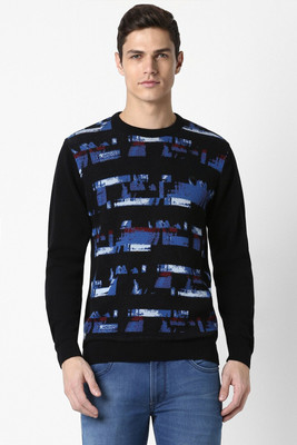 PETER ENGLAND Self Design Round Neck Casual Men Black Sweater