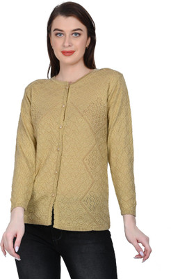HITTIKA Solid Round Neck Casual Women Beige Sweater