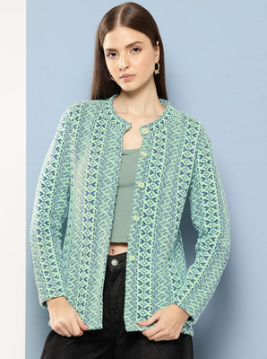 METRONAUT Self Design Round Neck Casual Women Green Sweater