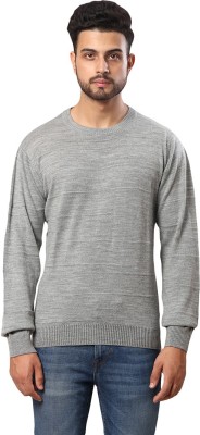 Raymond Solid Round Neck Casual Men Grey Sweater