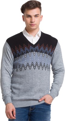 COLORPLUS Self Design V Neck Casual Men Grey Sweater