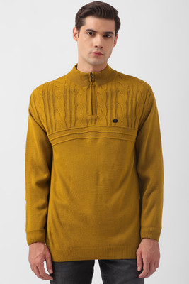 PETER ENGLAND Self Design Crew Neck Casual Men Yellow Sweater
