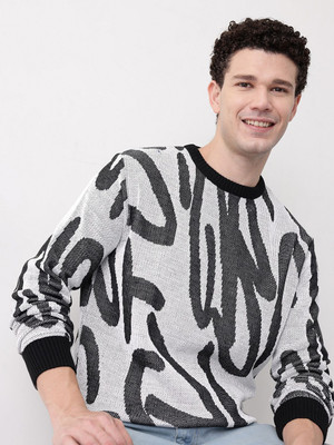 Mast & Harbour Self Design Round Neck Casual Men White Sweater