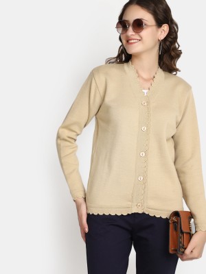 V-MART Solid V Neck Casual Women Beige, Beige Sweater