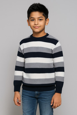 Litton Colorblock Round Neck Casual Boys Dark Blue Sweater