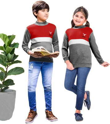 Little Funky Colorblock High Neck Casual Boys & Girls Multicolor Sweater