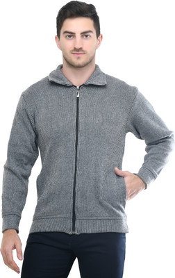 Life and style Striped Collared Neck Casual Men Grey Sweater