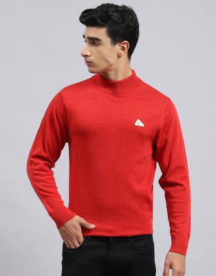 MONTE CARLO Solid Round Neck Casual Men Red Sweater