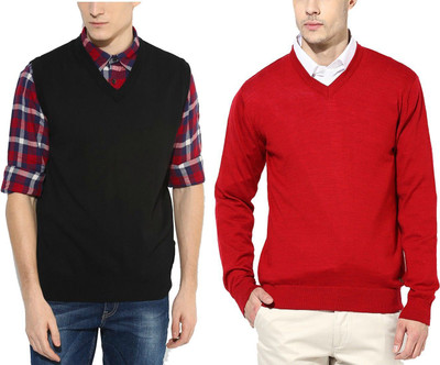 Super Weston Trend Solid V Neck Casual Men Multicolor Sweater