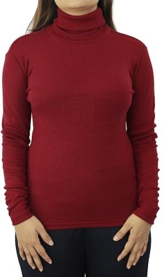 sewtaz Solid High Neck Casual Women Maroon Sweater