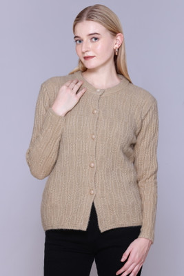 HIMYUG Self Design Round Neck Casual Women Brown Sweater