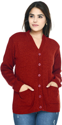 Life and style Solid V Neck Casual Women Maroon Sweater