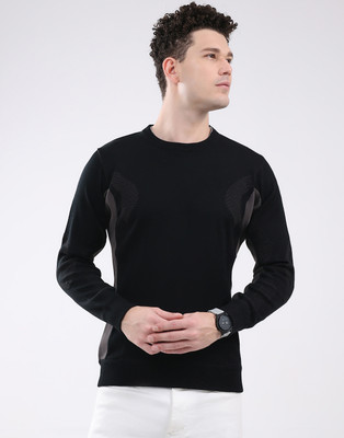 MONTE CARLO Solid Round Neck Casual Men Black Sweater