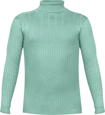 Clothify Woven High Neck Casual Boys Green Sweater