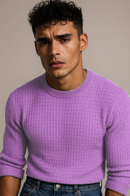 FREAKS Solid Round Neck Casual Men Purple Sweater