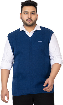KVETOO Self Design V Neck Casual Men Dark Blue Sweater