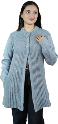 CreativePanther Self Design Collared Neck Casual Women Blue Sweater