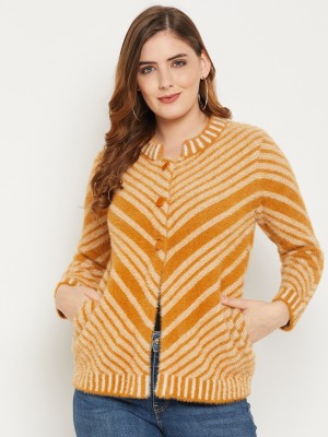 Zigo Striped V Neck Casual Women Yellow Sweater