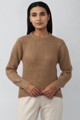 VAN HEUSEN Self Design Round Neck Casual Women Brown Sweater