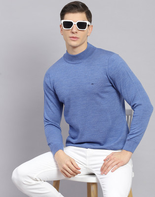 MONTE CARLO Solid Turtle Neck Casual Men Blue Sweater