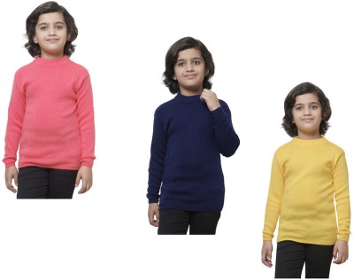 IndiWeaves Solid Round Neck Casual Boys Pink, Dark Blue, Yellow Sweater