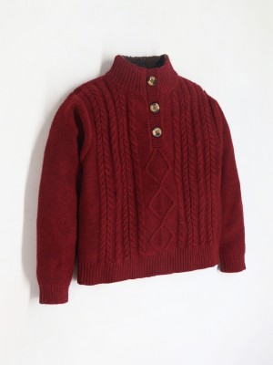 Cherry Crumble by Nitt Hyman Woven High Neck Casual Boys & Girls Maroon Sweater