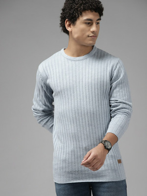 Roadster Striped Round Neck Casual Men Blue Sweater