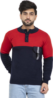 lewiston Colorblock Round Neck Casual Men Blue, Red Sweater