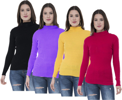 Indeweaves Solid Turtle Neck Casual Women Multicolor Sweater